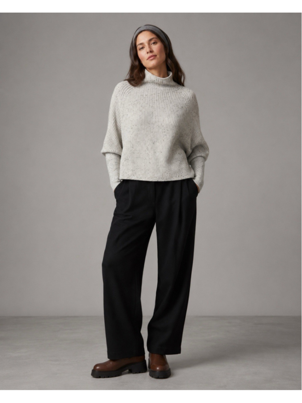 Club Monaco Cashmere Sweater XS Gray Speckled Mock Neck Dolman Sleeve Knit